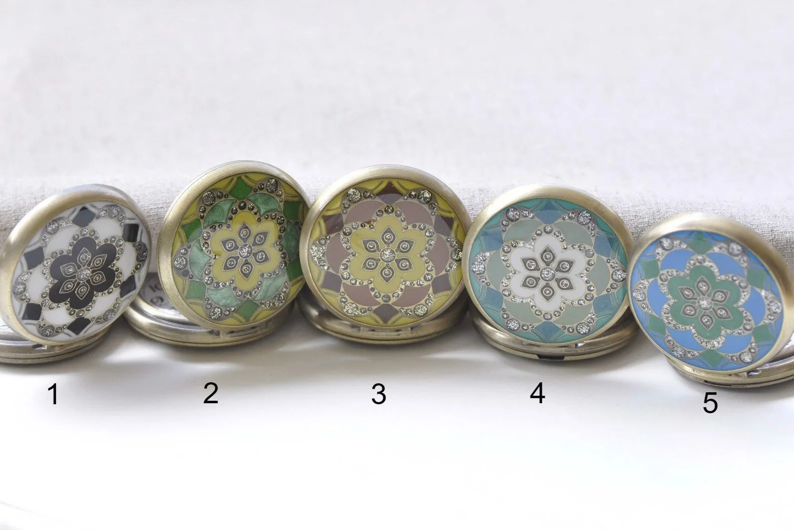 1 PC Antique Bronze Enamel Flower Large Pocket Watch Necklace 47mm
