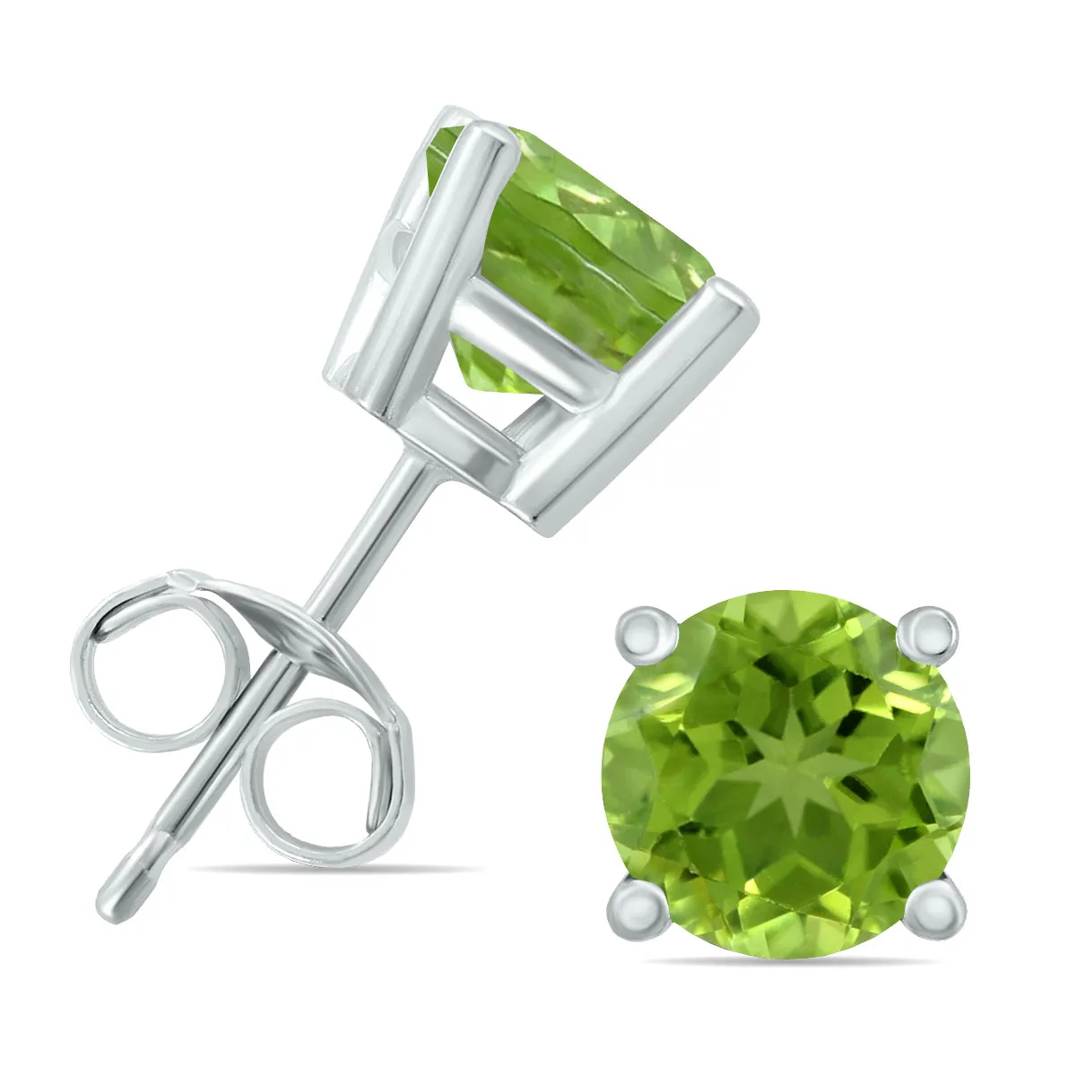 14K White Gold 5Mm Round Peridot Earrings