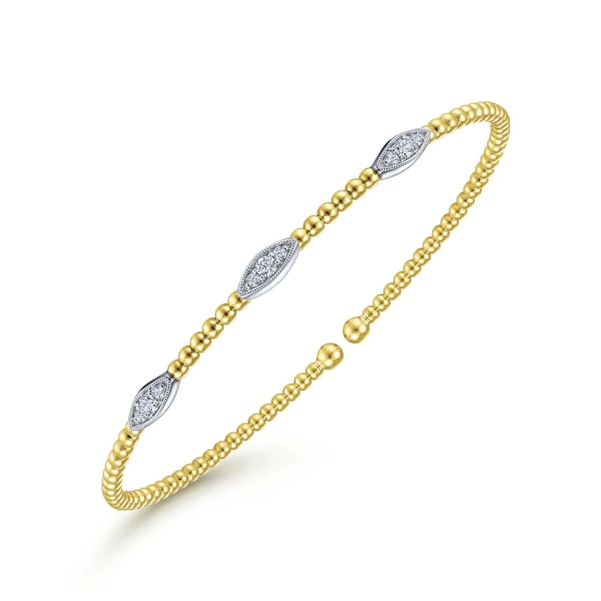14K White-Yellow Gold Bujukan Cuff Bracelet with Diamond Filled Marquise Stations - BG4437-62M45JJ
