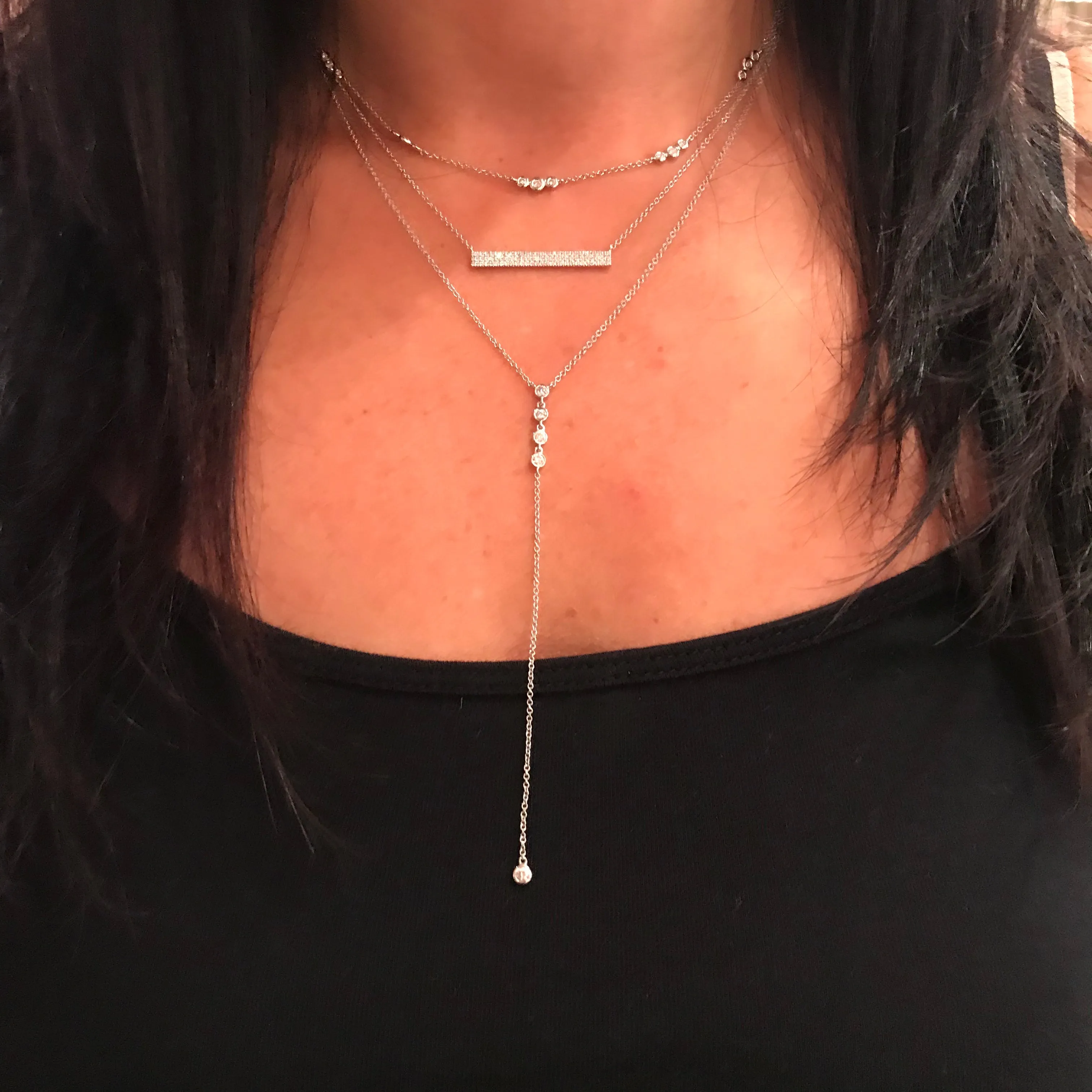 14KT GOLD FOUR BEZEL SET DIAMOND "Y" NECKLACE