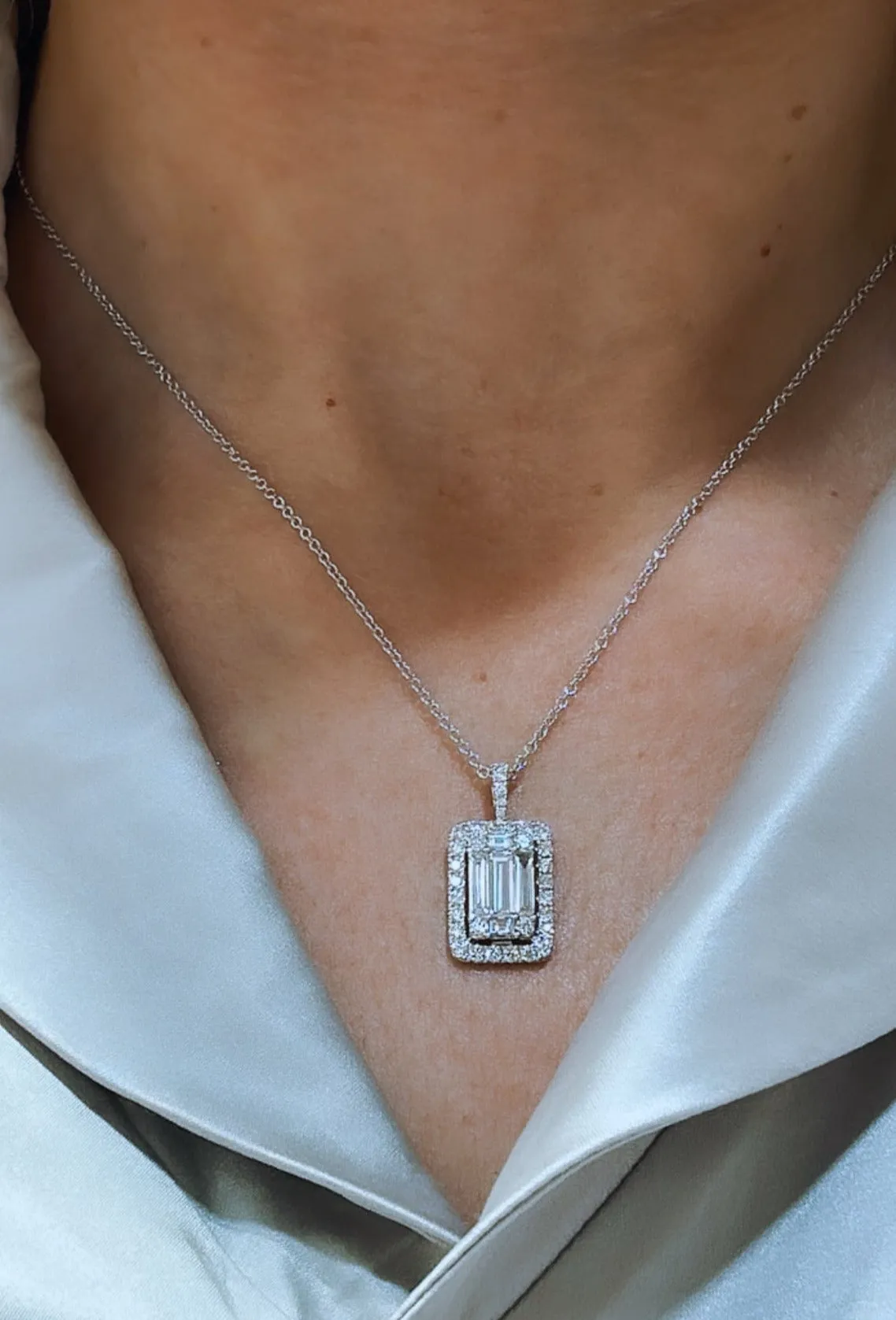 1.58ct tw Diamond Emerald Cut Invisible-set Pendant Necklace