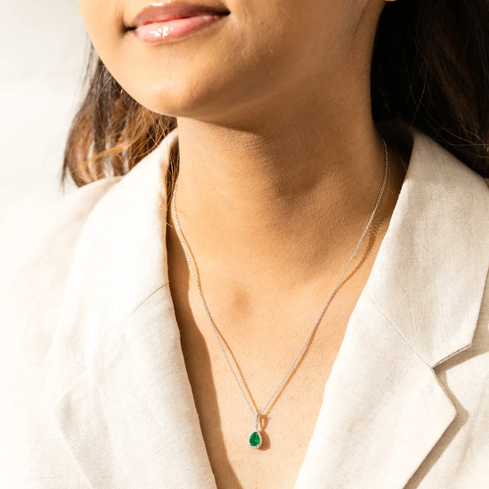 18ct White Gold Emerald & Diamond Mini Sierra Pendant