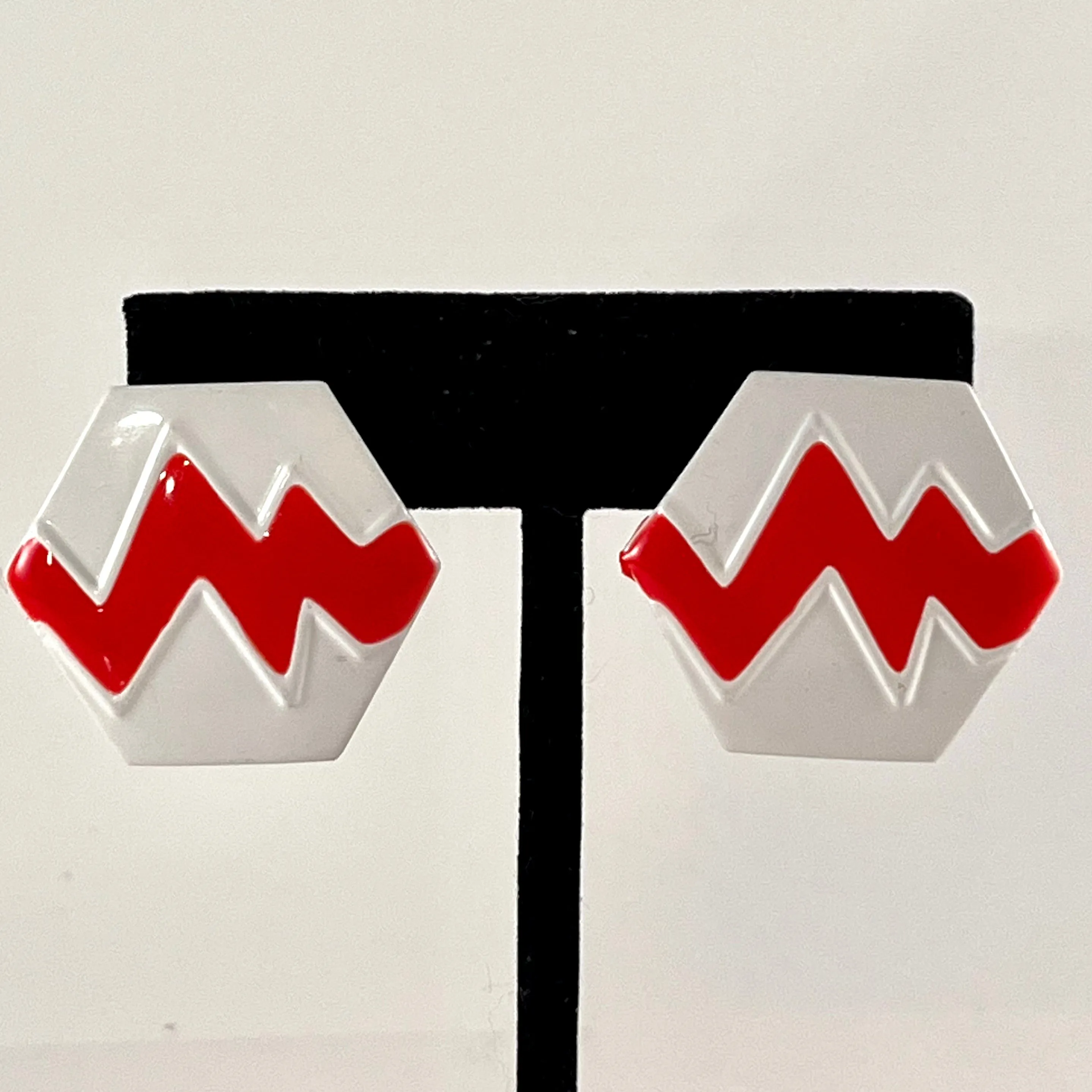 1980s Red & White Enamel Earrings