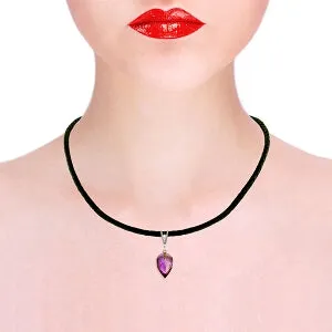 9.51 Carat 14K Solid White Gold Leather Necklace Diamond Amethyst