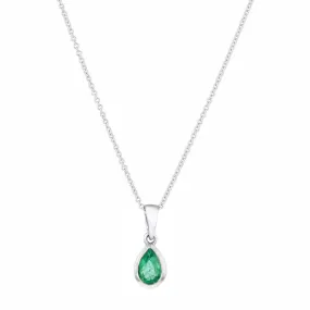 Bijou Collection 0.46ct Pear Cut Emerald Necklace | 9K White Gold