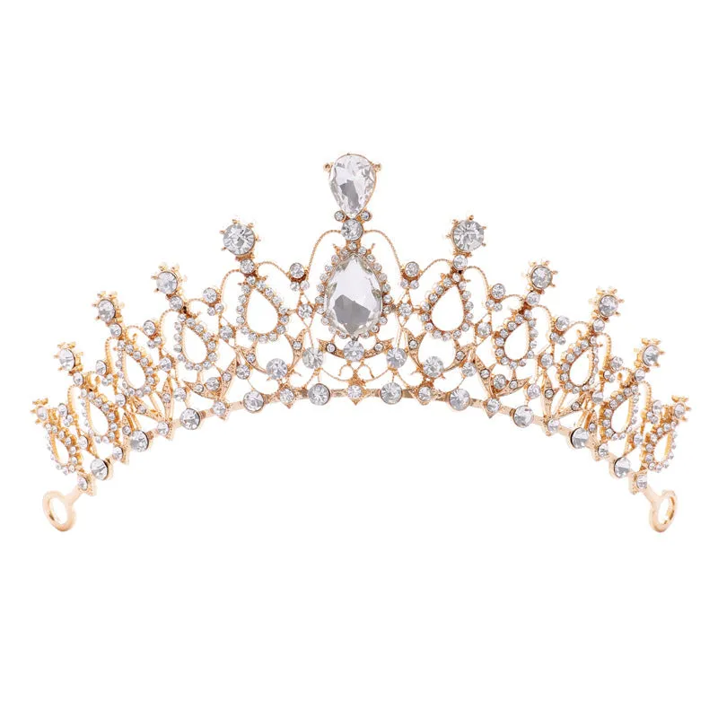 Champagne Gold Bridal Jewelry Necklace Earrings Set Wedding Crown Three-Piece Set Wedding Accessories