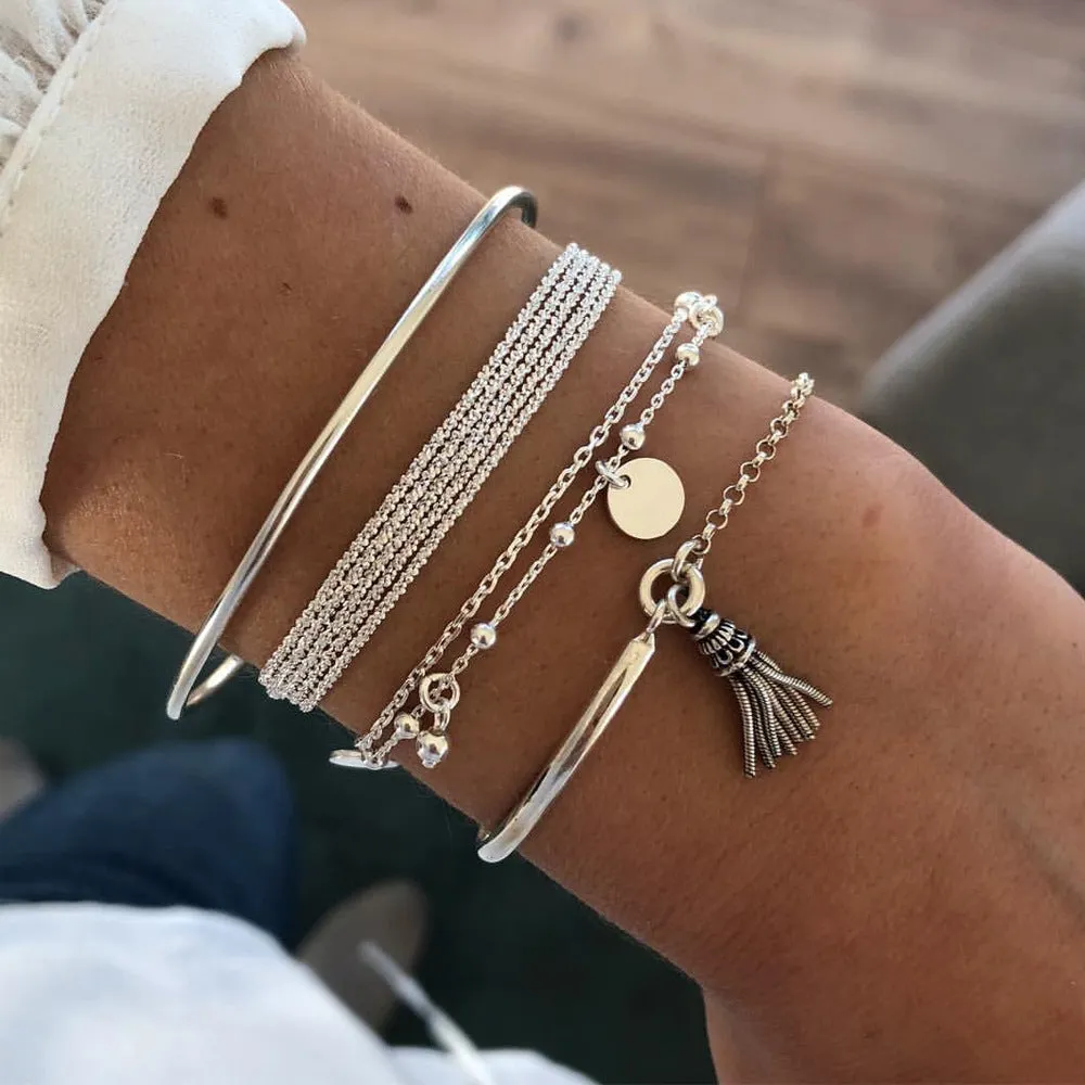European And American Trend Cross-border Jewelry Leaf Love Triangle LOVE Bracelet Circle Bracelet Set