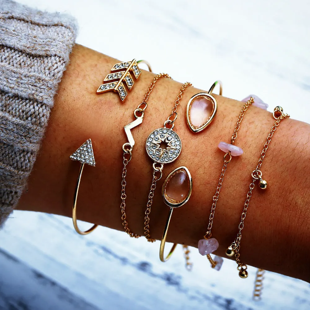 European And American Trend Cross-border Jewelry Leaf Love Triangle LOVE Bracelet Circle Bracelet Set