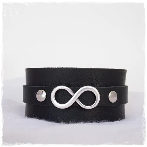 Infinity Black Leather Cuff Bracelet