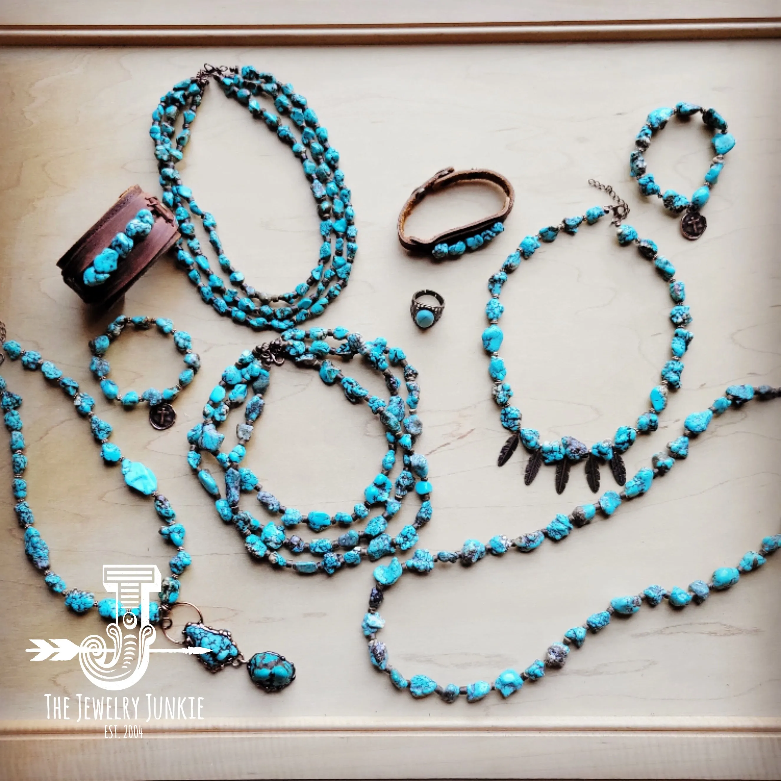 Long Blue Turquoise and Wood Necklace 259k