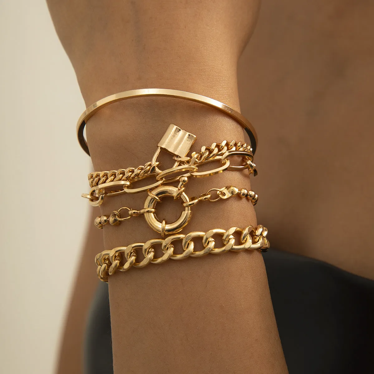 Mix And Match Multi-element Geometric Round Buckle Set Bracelet