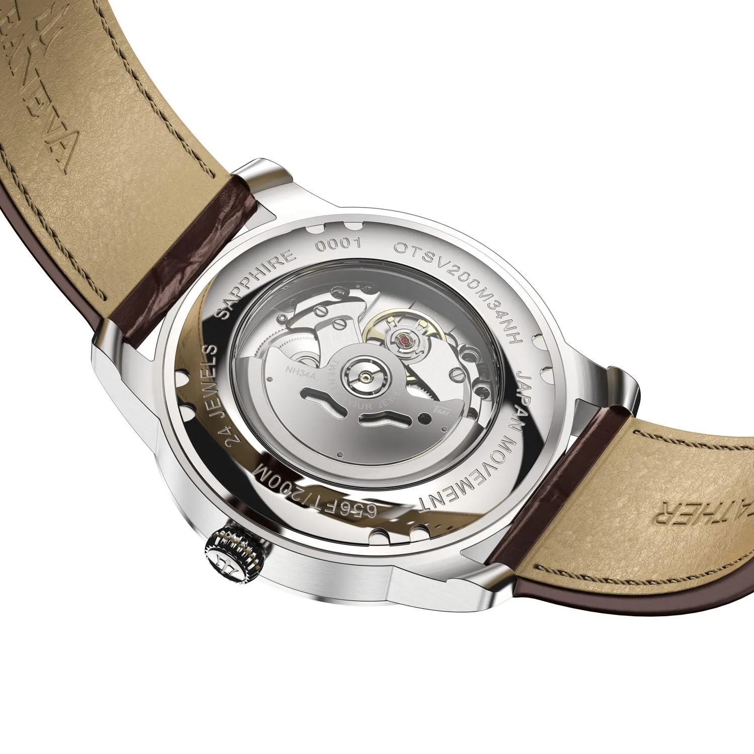 Oceaneva Men's OceanTrek GMT Automatic 200m Leather Silver Watch