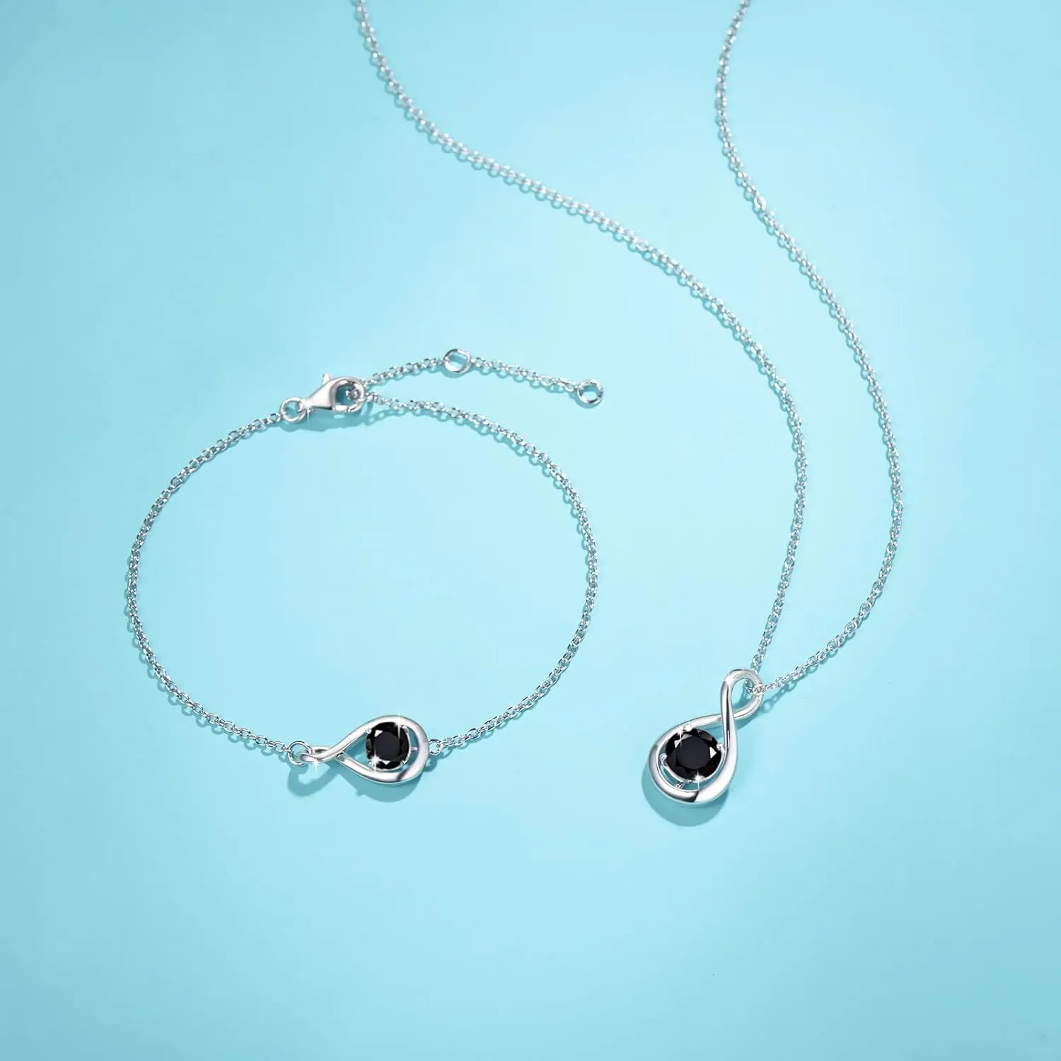 "Infinite Embrace" Black Onyx Stone Infinity Symbol Sterling Silver Bracelet