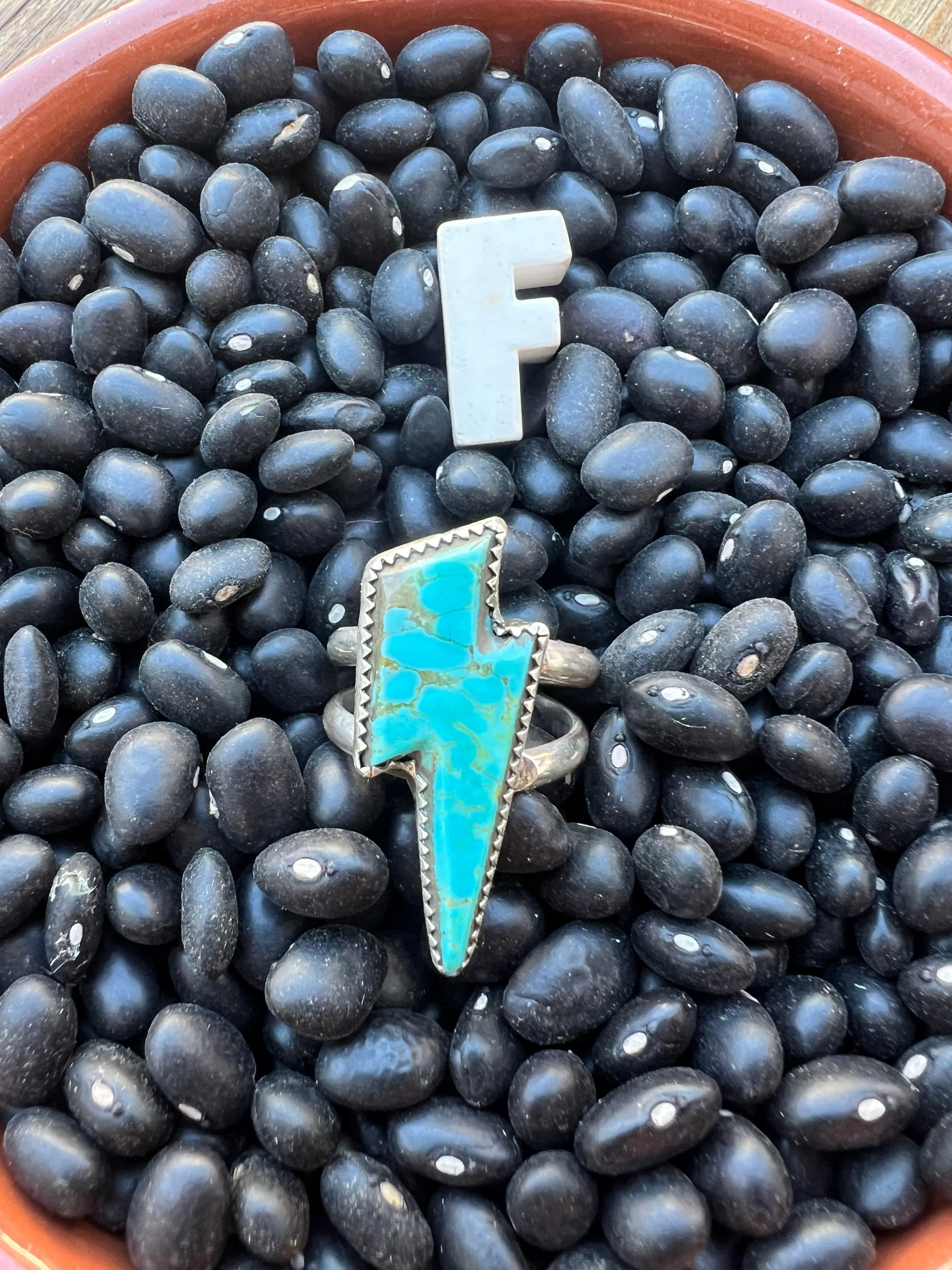 Sized Turquoise Lightening bolt rings
