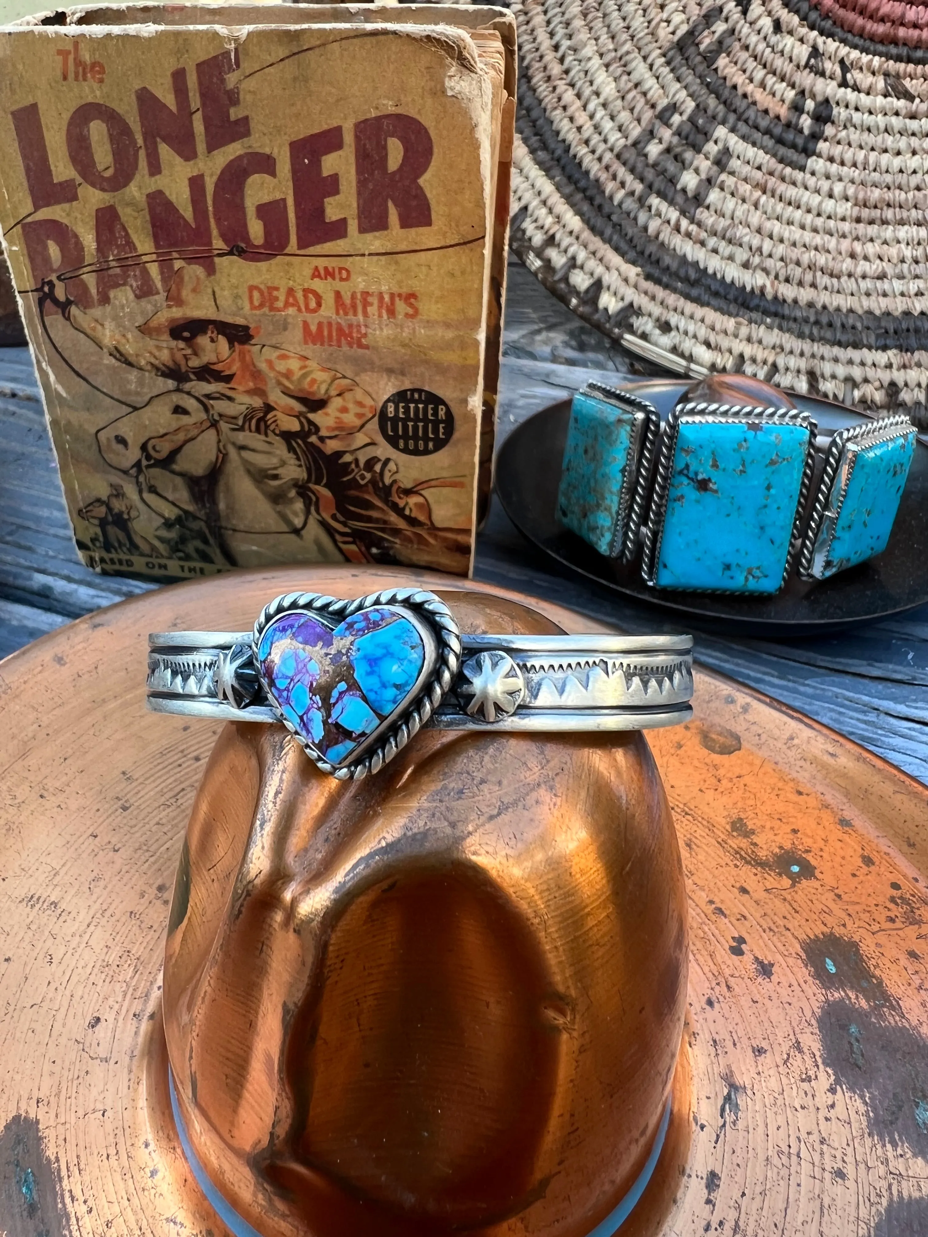 Turquoise Heart Stamped Cuff