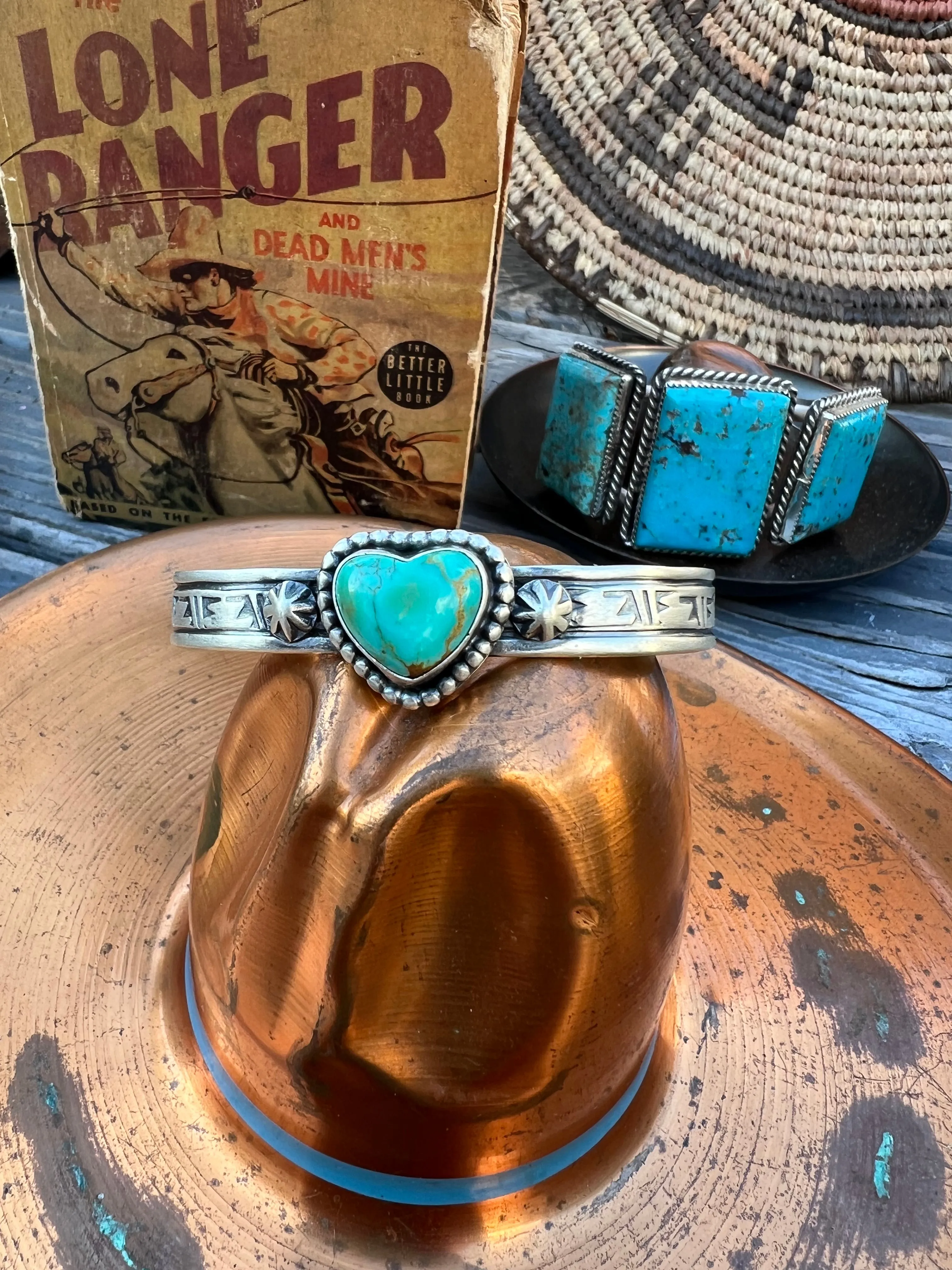 Turquoise Heart Stamped Cuff