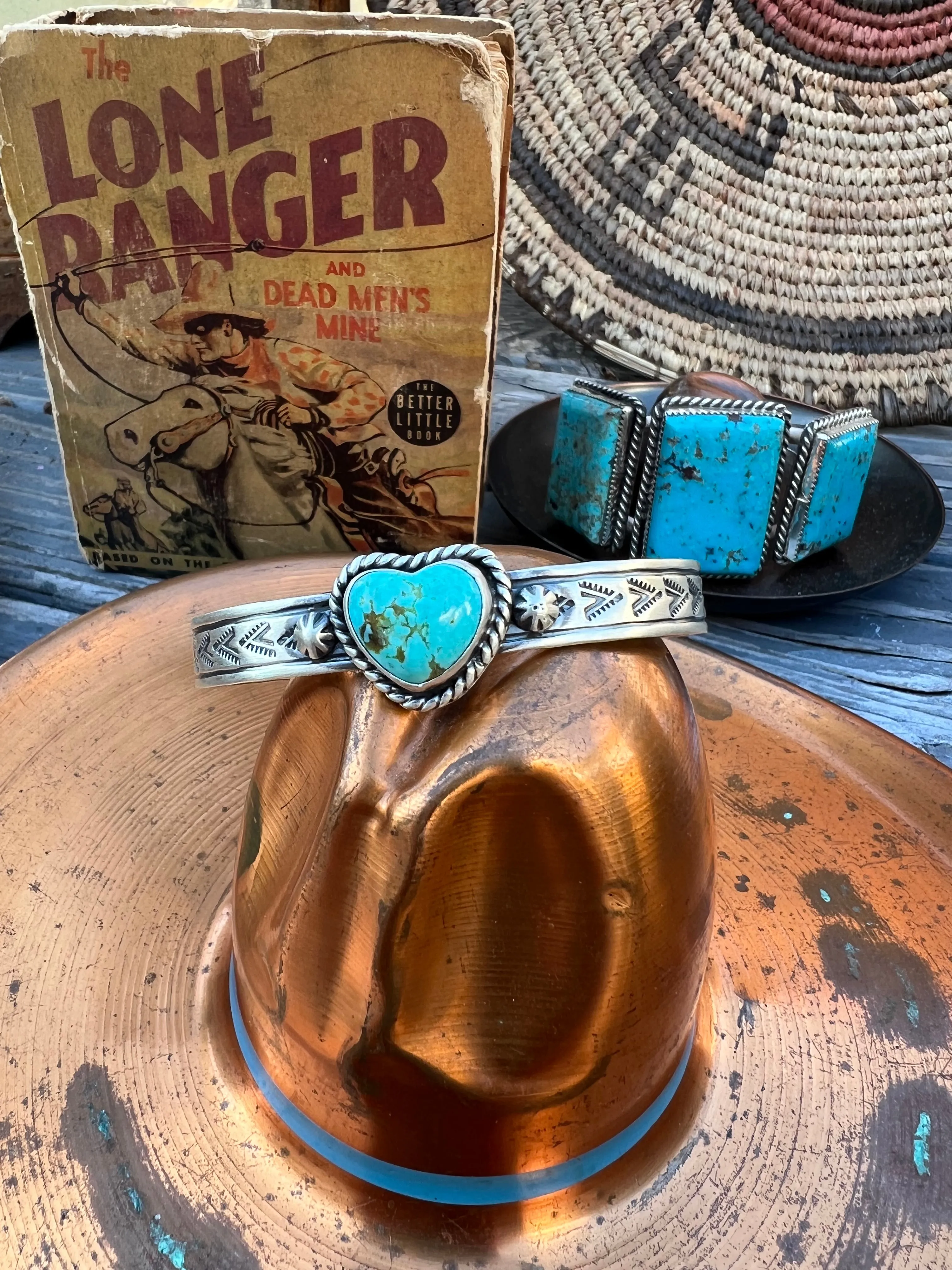Turquoise Heart Stamped Cuff
